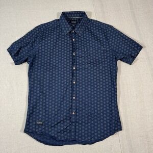 7 Diamonds Men's M Blue Short Sleeve Button Up Shirt Stretch 97% Cotton